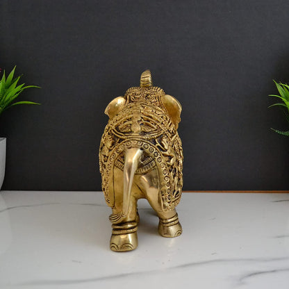  Brass Elephant Trunk Up Decorative Showpiece