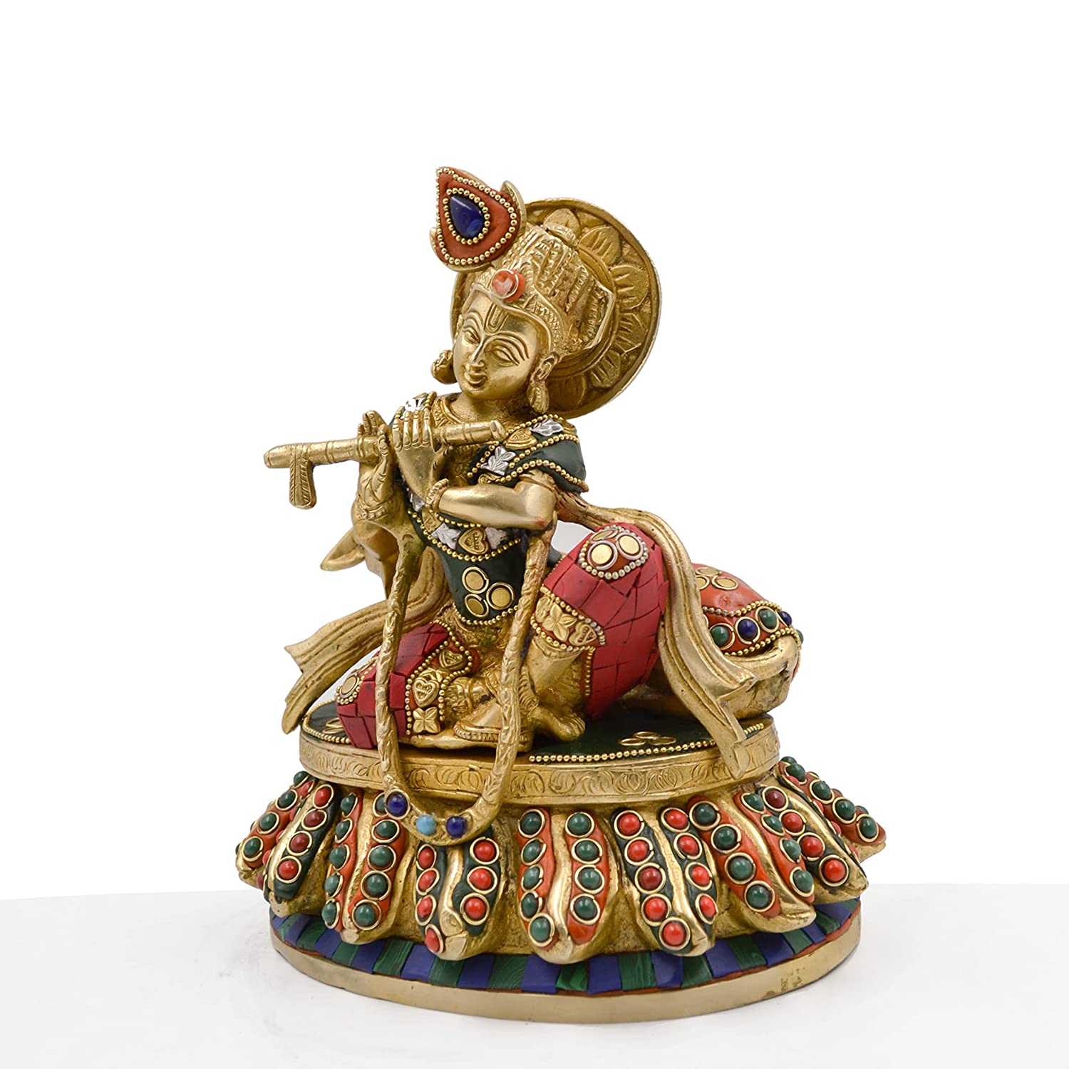 Statue of Lord Krishna Sitting with Cow KTS124