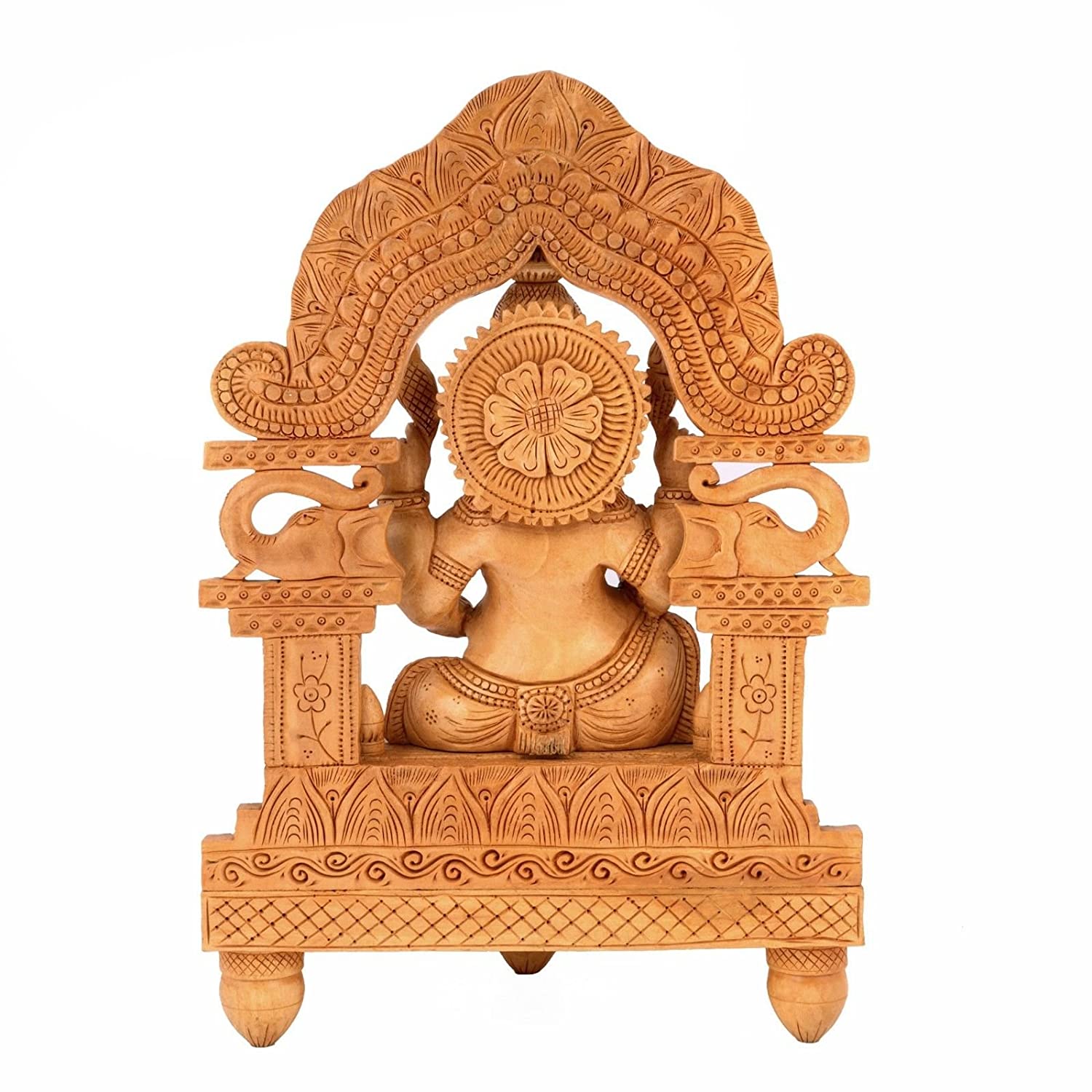 Lord Ganpati Sitting on Singhasan Wooden Figurine