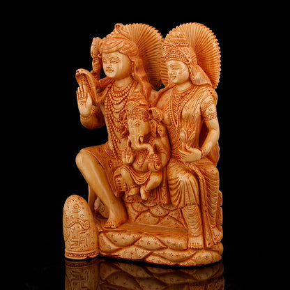 Hand carved Lord Shiva Family Wooden Decorative Figurine