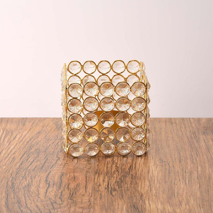 Metal Golden Crystal Lantern Tealight Candle Holder Stand Showpiece 