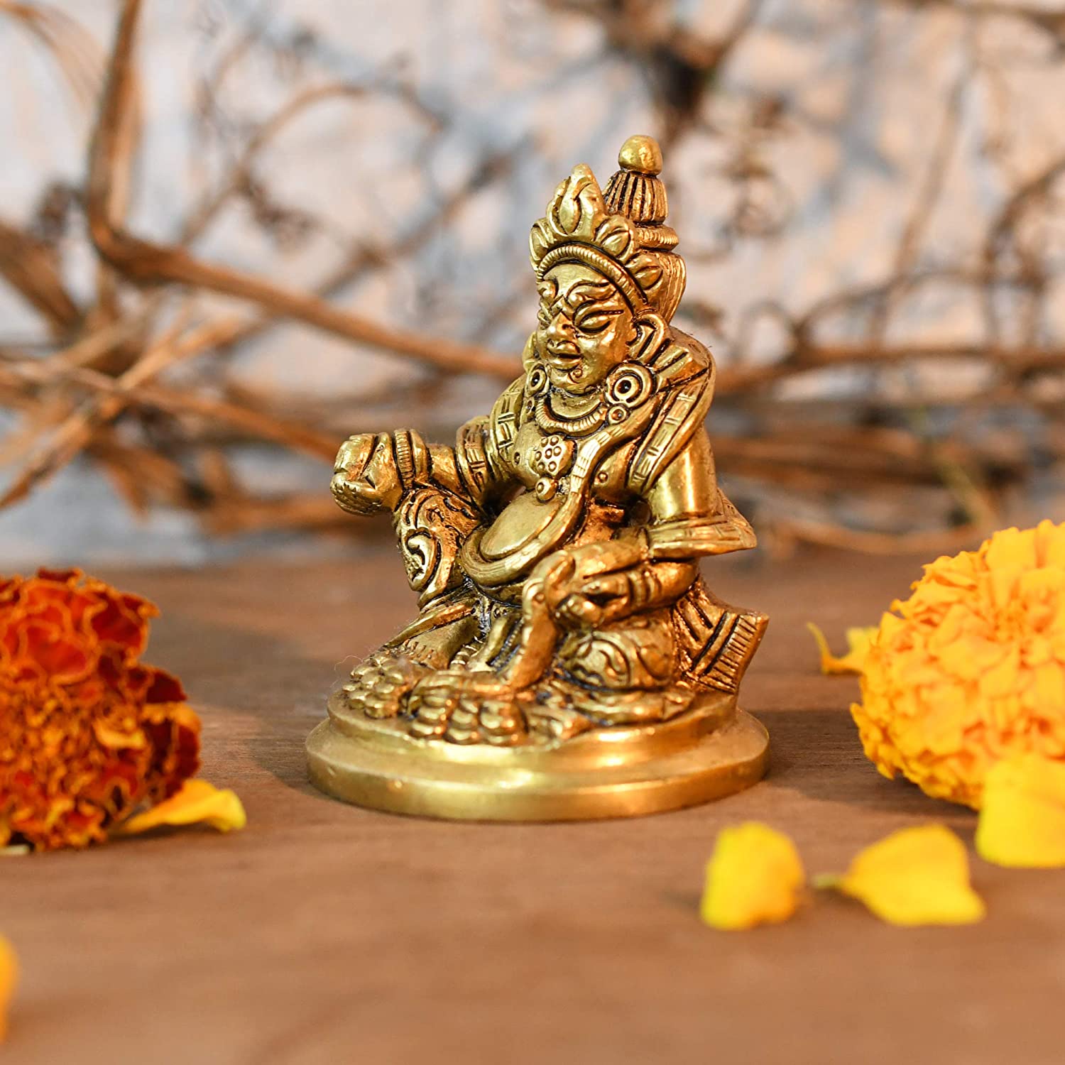 Lord Kuber Sitting Sculpture - Diwali Worship Brass Statue