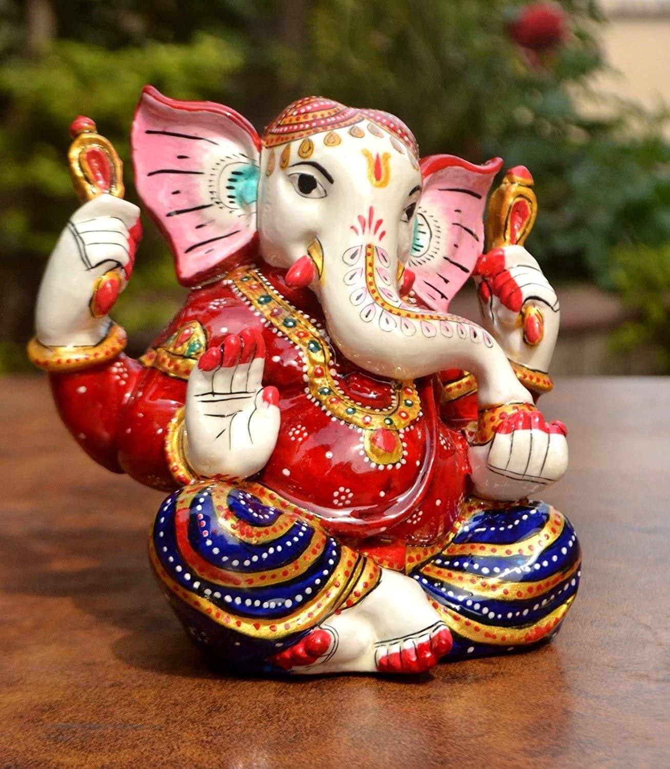 Multicolored Lord Ganpati Blessing Sculpture Worship Statue