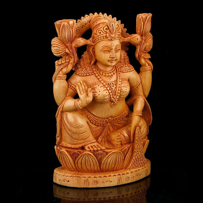 Handmade Wooden Lakshmi Statue for Puja