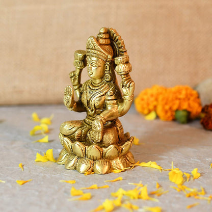 Sitting Blessing Laxmi Brass Idol Murti Showpiece