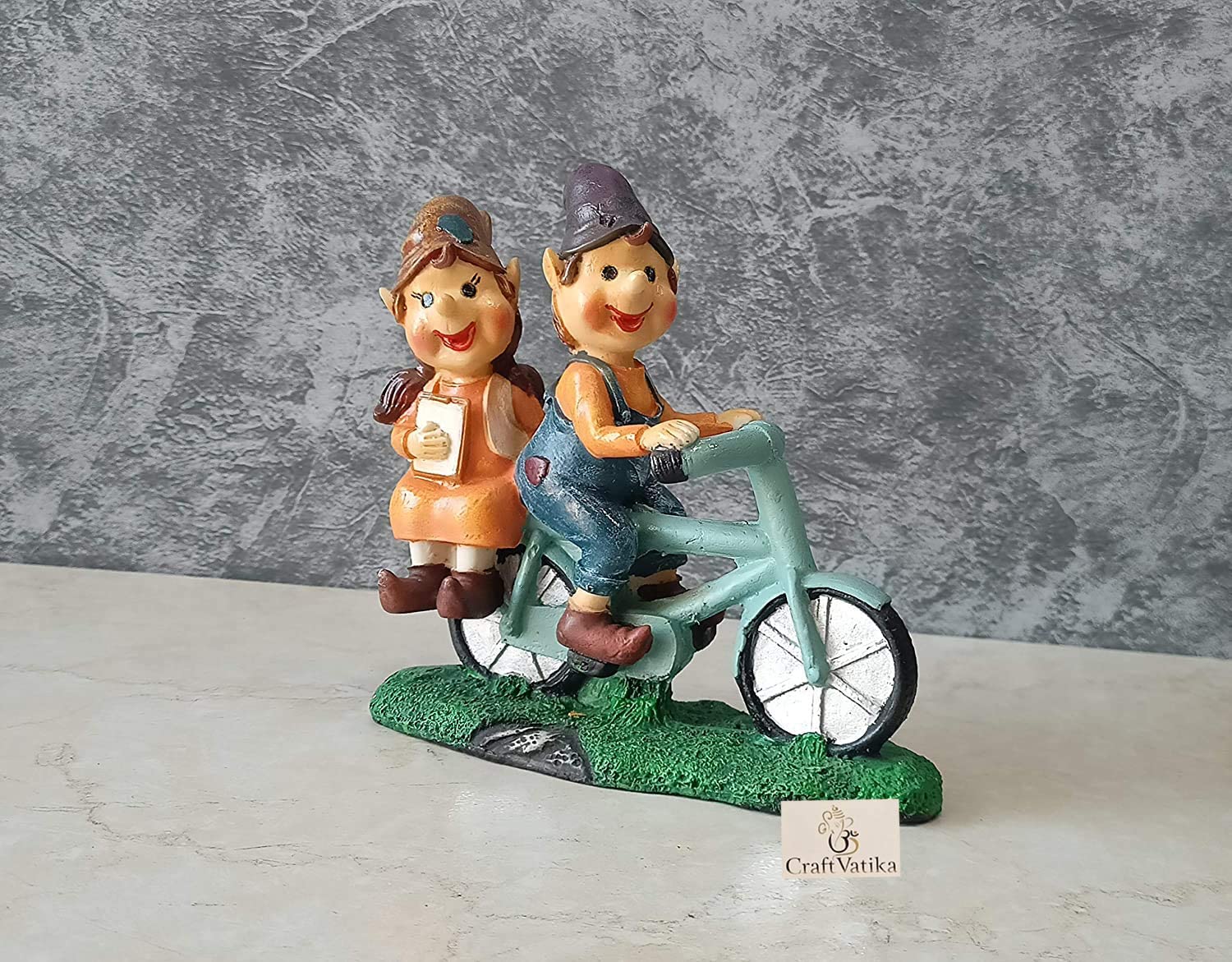 Cute Romantic Love Couple On Cycle Miniature Statue