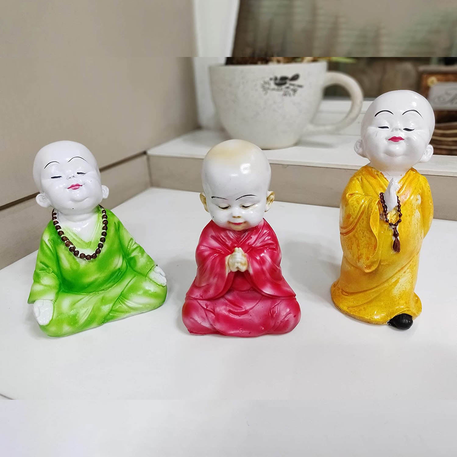 Handcrafted Polyresin Set of 3 Baby Buddha Monk Idol Showpiece