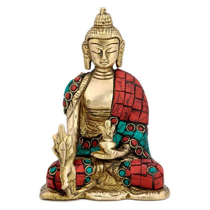 Brass Medicine Lord Buddha Idol Showpiece With Sacred Kalash