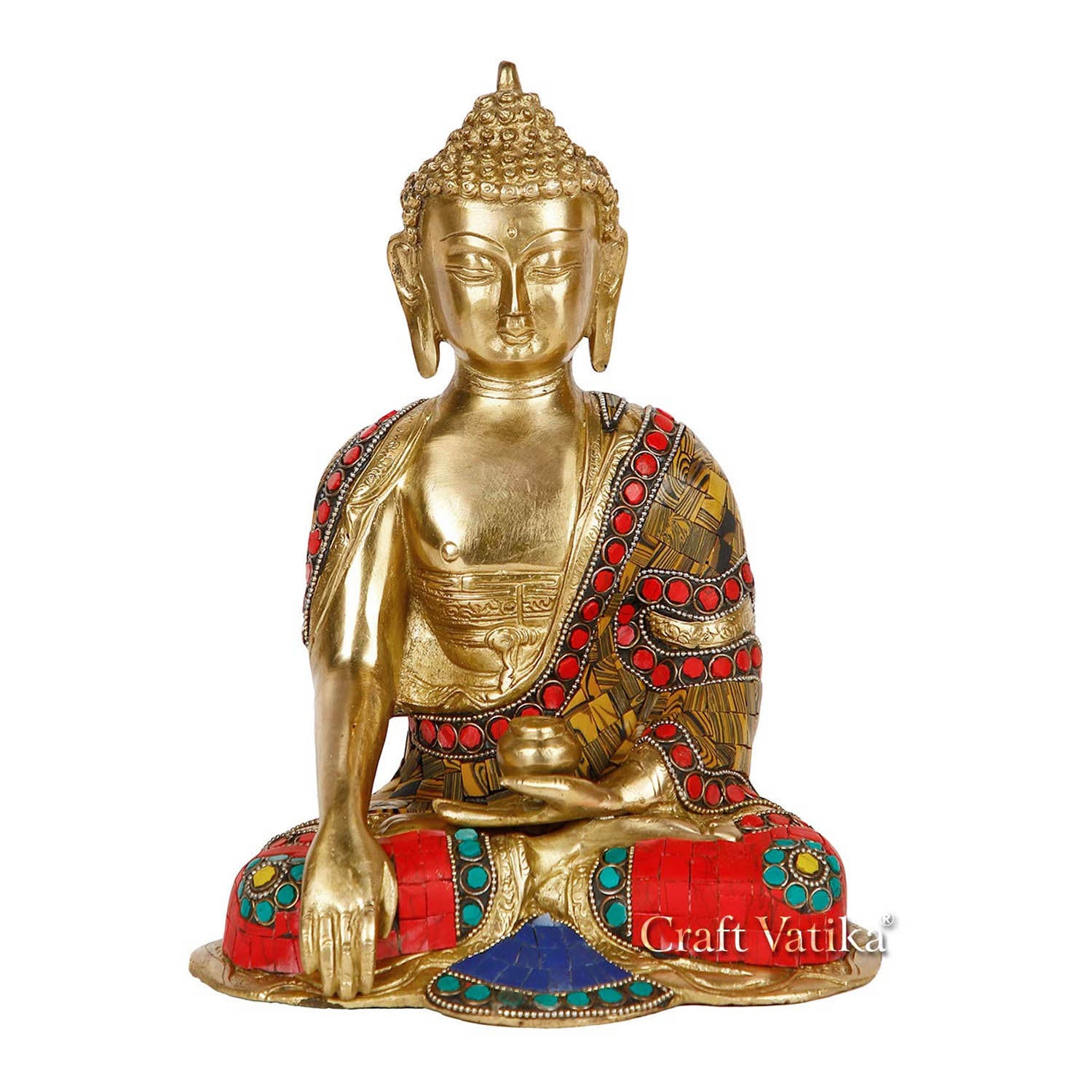 Buddha Statue of Brass with Sacred Kalash Temple Idol