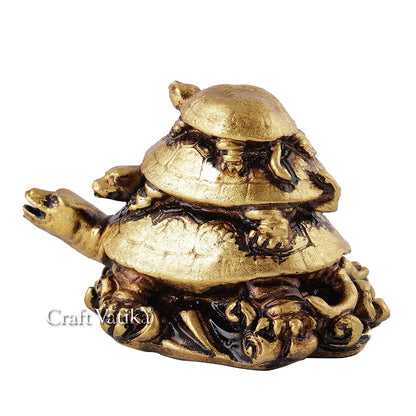 Polyresin Figurine of Triple tiered Turtles Worship Showpiece