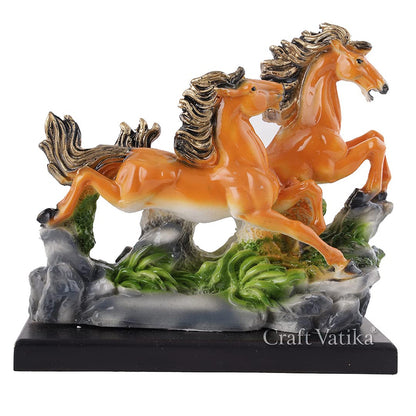 Feng Shui Running Horses Resin Statue, Vastu Decor Showpiece
