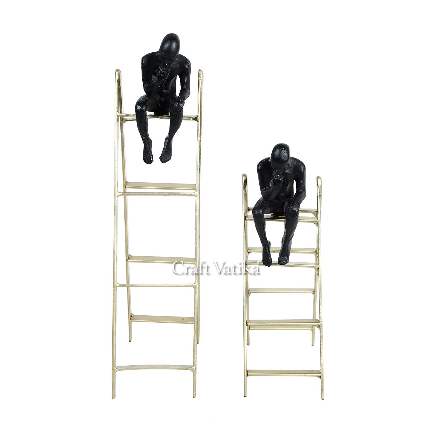 Set of 2 Thinking Men Decorative Sculpture Metal Showpiece 