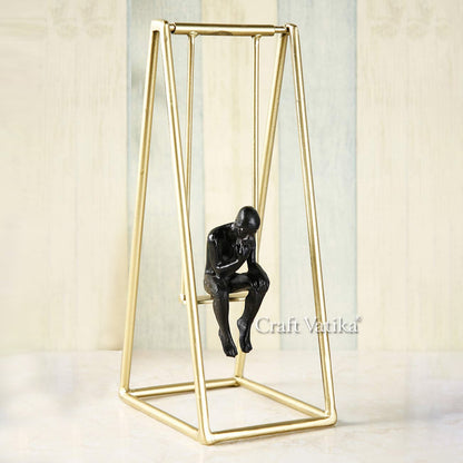 Thinker Man On Swing Statue Tabletop Metal Showpiece