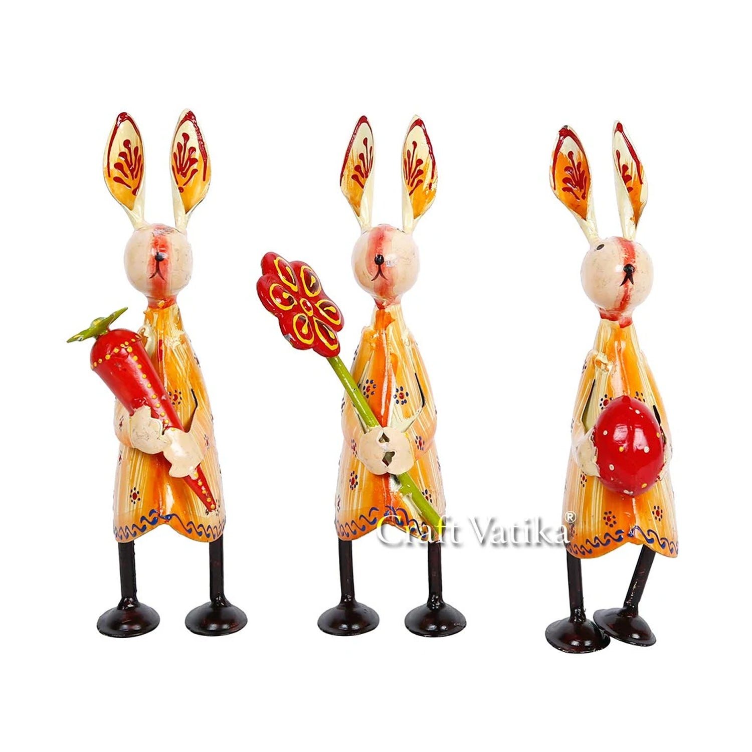 Iron Rabbit Handpainted Showpiece (Set Of 3)
