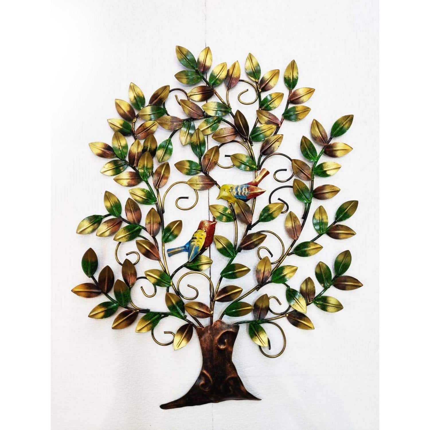 Multicolor Metal Tree Birds Sitting On Branches Wall Art Decor Showpiece 