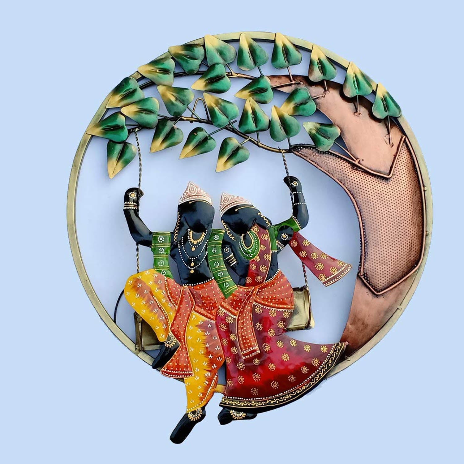 Buy Online Metal Radha Krishna Idol with Back LED Lights Wall Hanging Showpiece