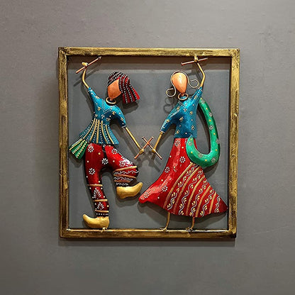 Couple Playing Dandiya Metal Wall Hanging Frame