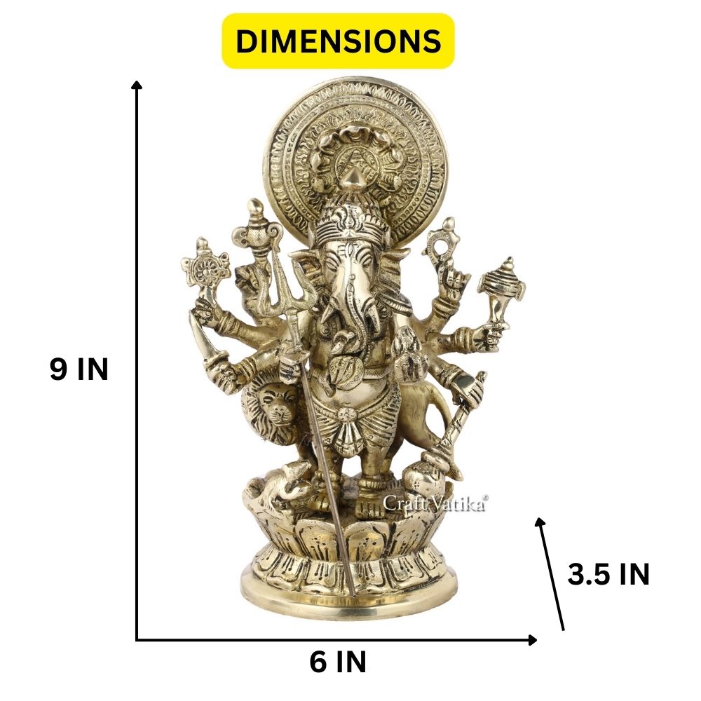 Kan Drishti Ashtabhuja-Dhari Ganesha Brass Idol In Standing Position Statue Gbs238
