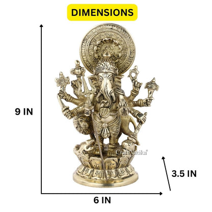Kan Drishti Ashtabhuja-Dhari Ganesha Brass Idol In Standing Position Statue Gbs238