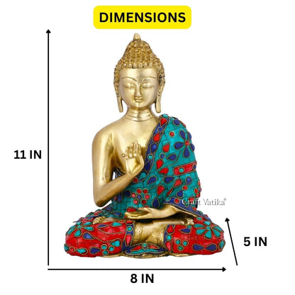 Blessing Gautam Buddha Idol Brass Multicolored Showpiece Bts182-New