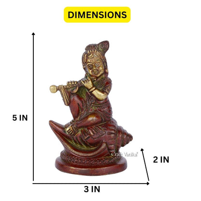 Brass Baby Krishna Statue Sitting On Conch Kbs117