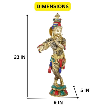 Large Handmade Brass Krishna Idol, 23 Inches Height Kts123