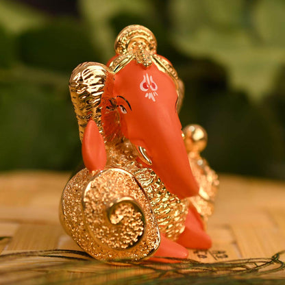Gold Plated Red Terracotta Ganesh Idol