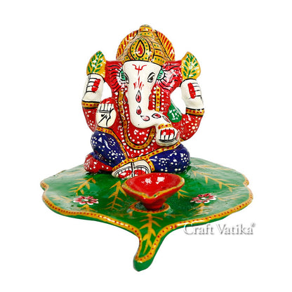 God Ganesha Statue With Decorative Diya Holder Stand 