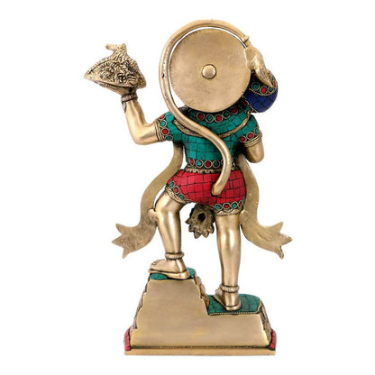 Lord Hanuman Holding the Mountain of Sanjeevani Herbs Brass Statue