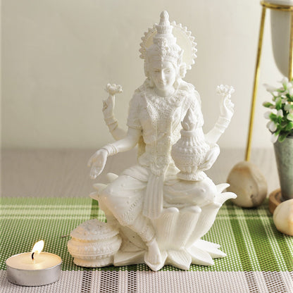 White Marble Dust Goddess Laxmi Idol Decorative Showpiece