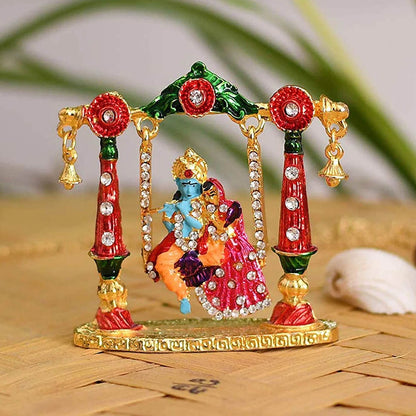 Metal Radha Krishna Murti Hanging On Jhula Idol Showpiece