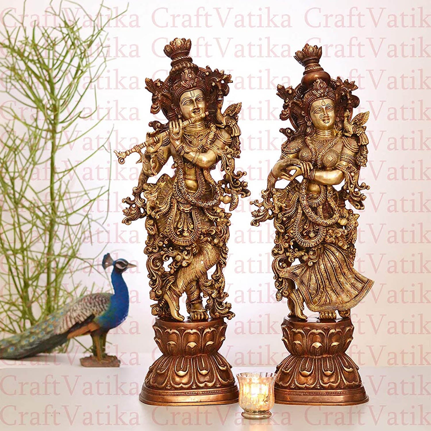 Handmade Radha Krishna Brass Idol Worship Statue