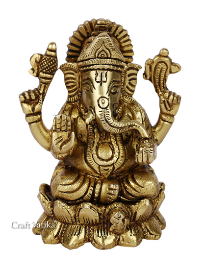Sitting On Lotus Blessing Ganesh Brass Idol Statue Gbs215