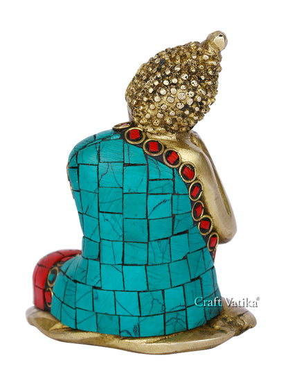 Resting Buddha Brass Idol With Gemstone Hand Work Bts168
