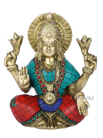 Brass Lakshmi Ji Idol In Blessing Posture Worship Figurine Lts122