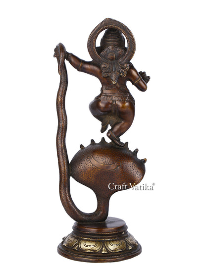 Brass Standing Dancing Ganesh On Snake Idol Murti Gbs184