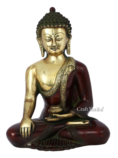 Brass Bhumispara Buddha Idol With Scared Kalash Statue Bbs232