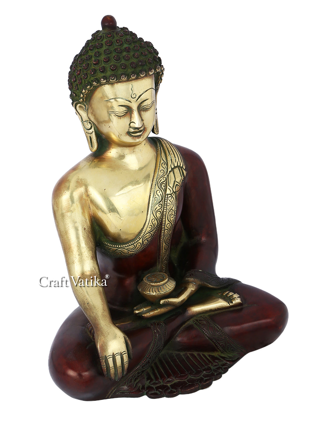 Brass Bhumispara Buddha Idol With Scared Kalash Statue Bbs232