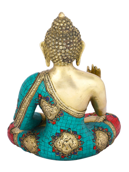 Brass Blessing Buddha Idol Turquoise Colorful Stones Showpiece Bts228