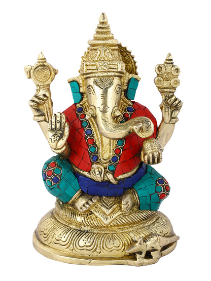 Ganpati Brass Idol With Round Base Decorative Showpiece Gts252