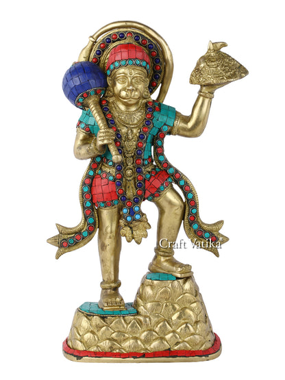 Lord Hanuman Holding The Mountain Of Sanjeevani Herbs Brass Statue Hts109