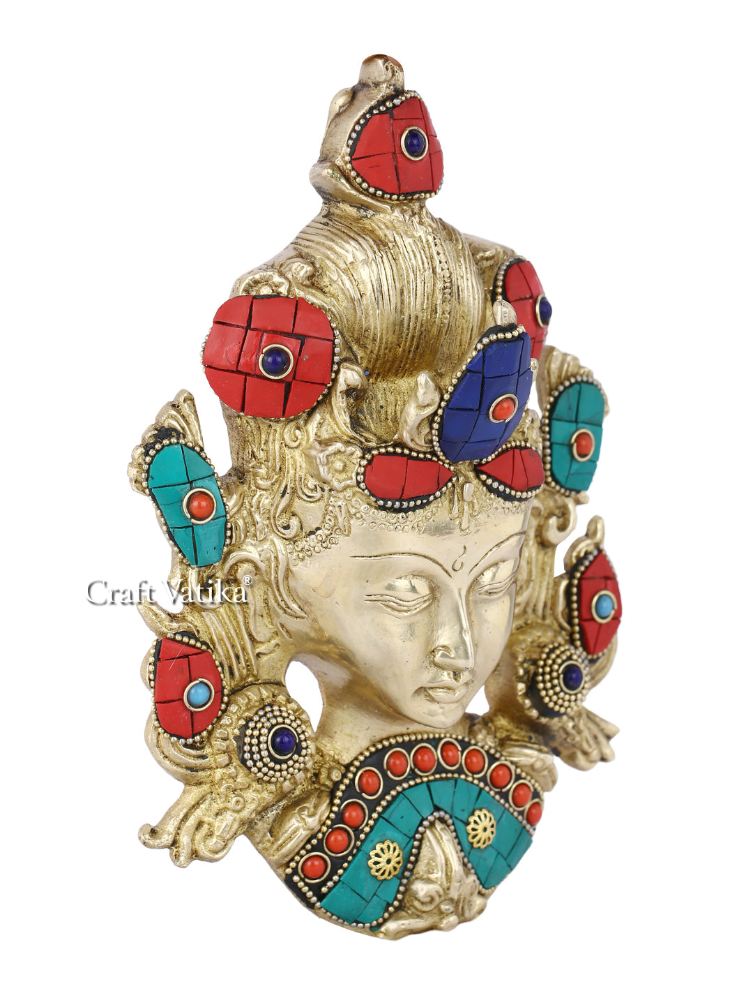 Tibetan Buddhist Tara Buddha Face Mask Brass Wall Hanging Btw102