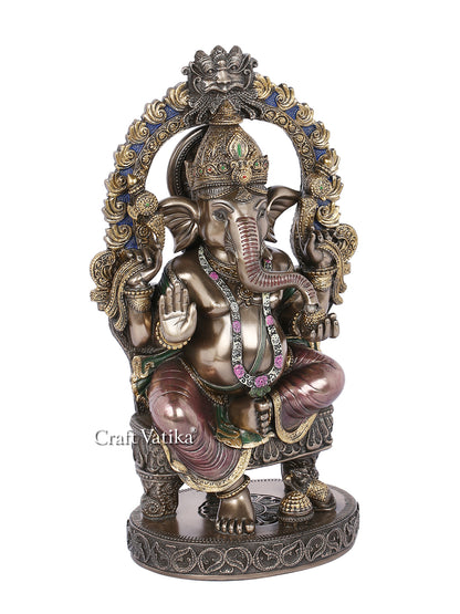 Ganesha Sitting On Throne Resin Statue Kc299