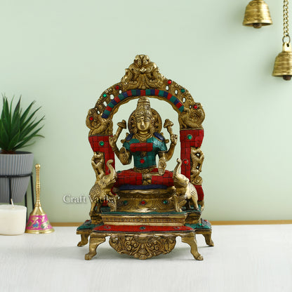Goddess Laxmi Ji Statue Sitting On Singhasan Sculpture Figurine Lts124