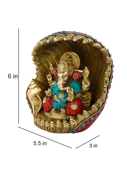 God Ganesha Idol Sitting In Conch Decorative Showpiece Gts187