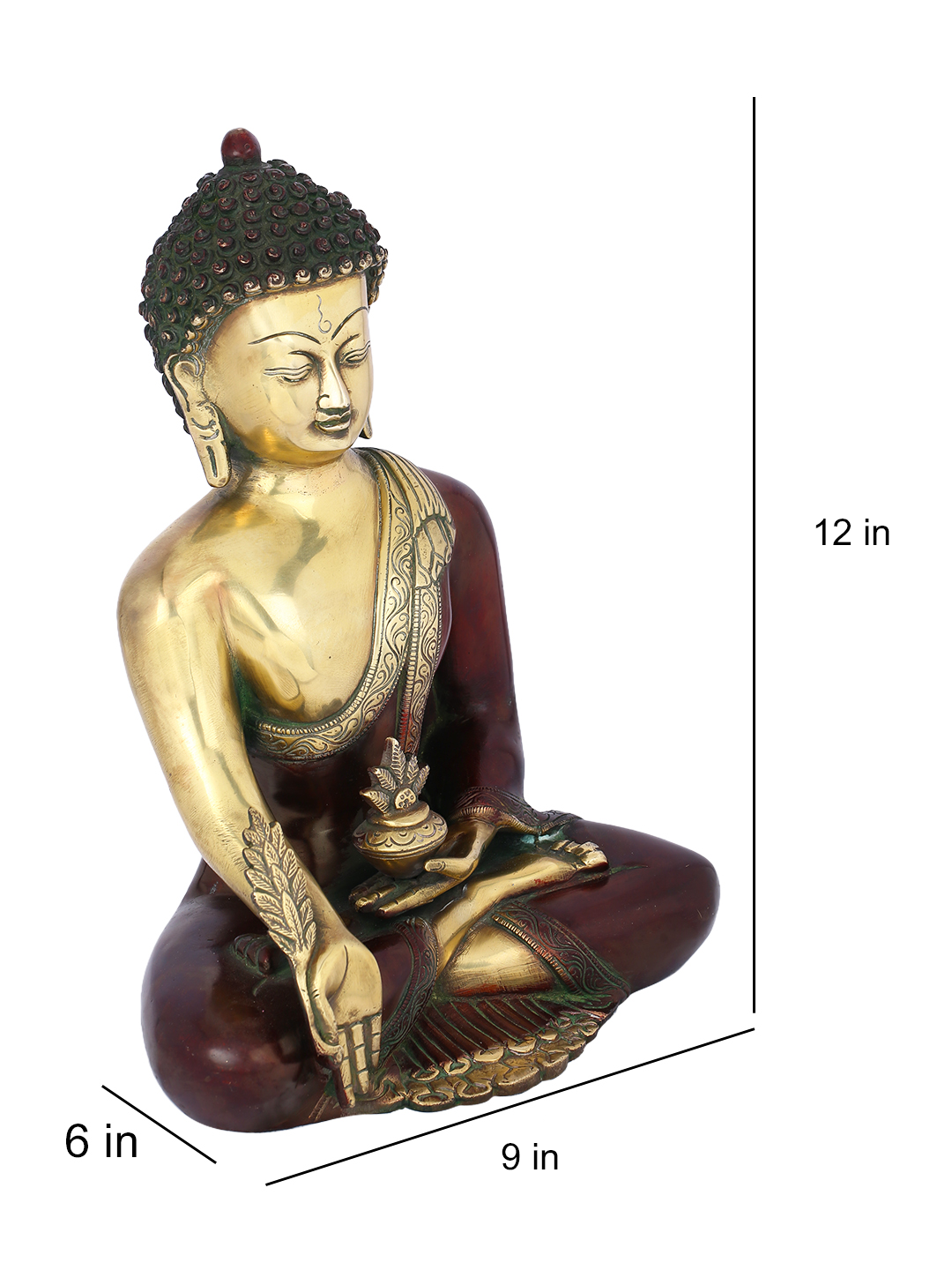 Meditating Lord Buddha Brass Idol With Scared Kalash Statue Bbs231