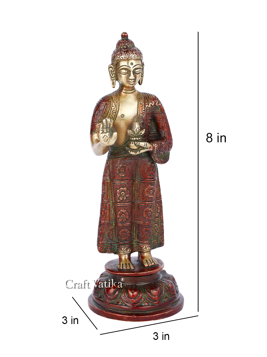 Standing Sculpture Of Brass Buddha With Fine Hand Carving Bbs243