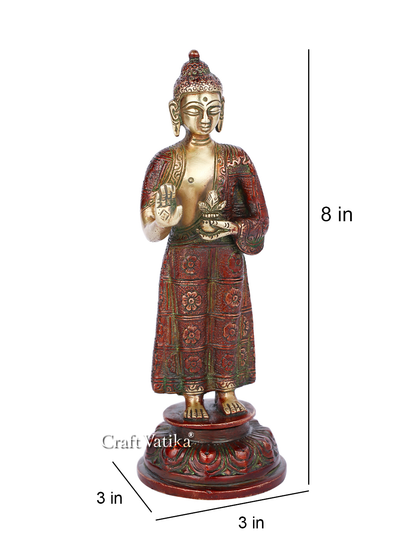 Standing Sculpture Of Brass Buddha With Fine Hand Carving Bbs243