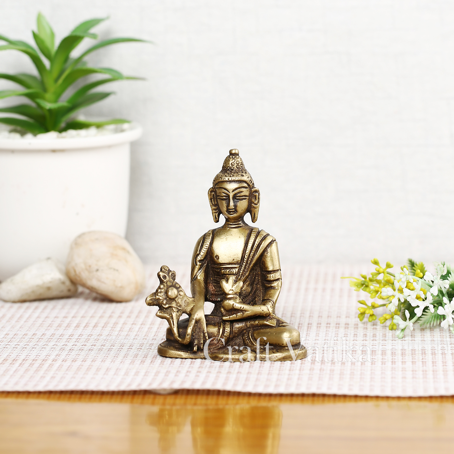 Brass Shakyamuni Gautam Buddha Decorative Statue With Sacred Kalash Bbs262